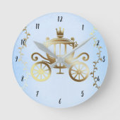 Elegant Gouden Koets Blauw Storybook Prinses Ronde Klok (Voorkant)