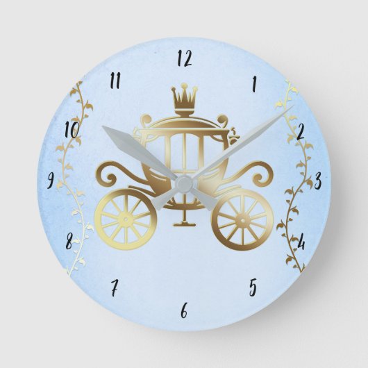 Elegant Gouden Koets Blauw Storybook Prinses Ronde Klok (Voorkant)