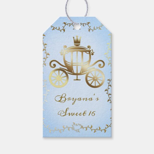 Elegant Gouden Koets Blauw Storybook Royal Cadeaulabel (Voorkant)
