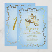 Elegant Gouden Koets Blauw Storybook Sweet 16 Kaart (Voorkant / Achterkant)