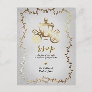 Elegant Gouden Koets Verhaalboek Trouw R.S.V.P.  Aankondigingskaart