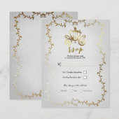Elegant Gouden Koets Wit Storybook Bruiloft RSVP Kaart (Voorkant / Achterkant)