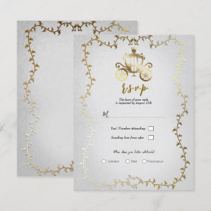 Elegant Gouden Koets Wit Storybook Bruiloft RSVP Kaart