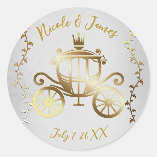 Elegant Gouden Koets Wit Storybook Royal Ronde Sticker (Voorkant)