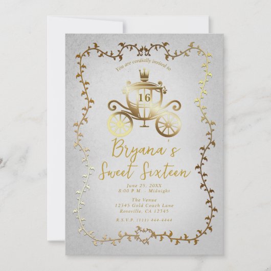 Elegant Gouden Koets Wit Storybook Sweet 16 Kaart (Voorkant)