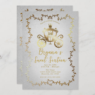 Elegant Gouden Koets Wit Storybook Sweet 16 Kaart