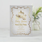 Elegant gouden koets wit verhalenboek Baby shower Kaart (Staand voorkant)
