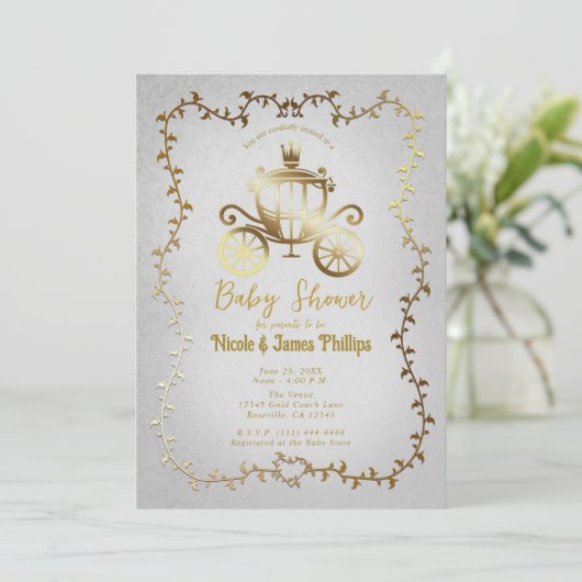 Elegant gouden koets wit verhalenboek Baby shower Kaart (Staand voorkant)
