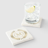 Elegant gouden krans monogram stenen onderzetter (Zijkant)
