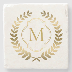 Elegant gouden krans monogram stenen onderzetter