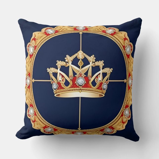 Elegant Gouden Kroon Ornament Kussen (Voorkant)