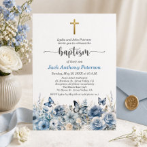 Elegant Gouden Kruis Blauwe Bloem Doop