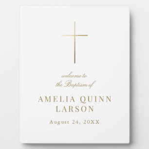 Elegant Gouden Kruis Doop Welkom Fotoplaat