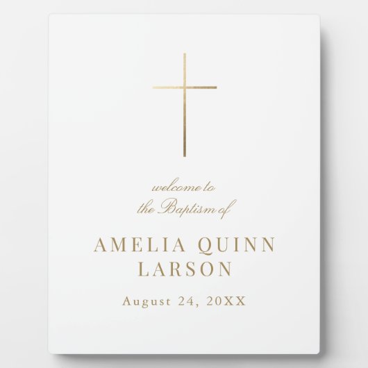Elegant Gouden Kruis Doop Welkom Fotoplaat (Voorkant)