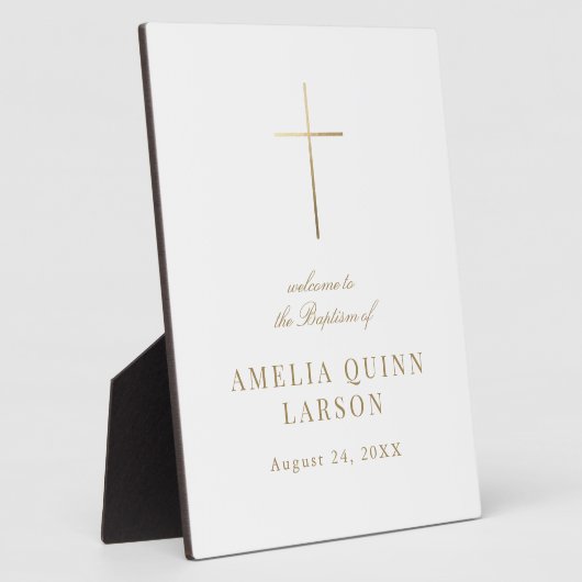 Elegant Gouden Kruis Doop Welkom Fotoplaat (Zijkant)