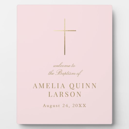 Elegant Gouden Kruis Doop Welkom Fotoplaat (Voorkant)