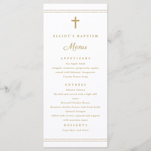 Elegant gouden kruis doopmenu programmakaart (Voorkant)