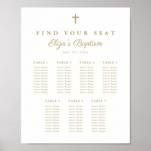 Elegant Gouden Kruis Dopen Zitkaart Poster (Voorkant)