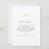 Elegant Gouden Kruis Eerste Communie Foto Script Bedankkaart (Achterkant)