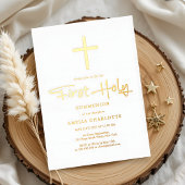 Elegant Gouden Kruis Eerste Communie goud Folie Uitnodiging