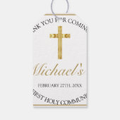 Elegant Gouden Kruis Eerste Heilige Communie Wit Cadeaulabel (Achterkant)