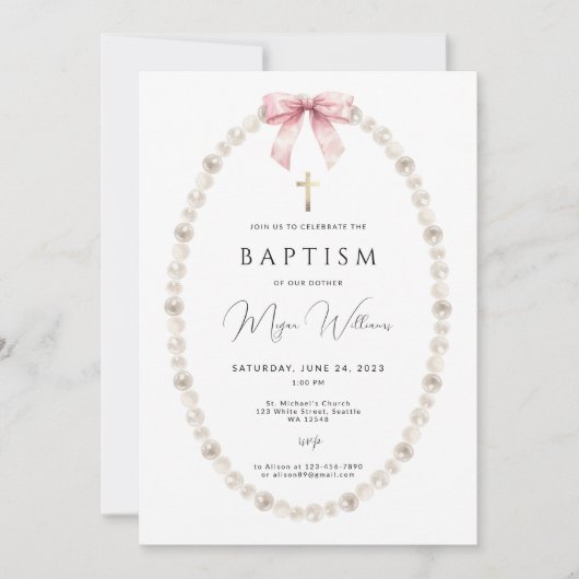 Elegant gouden kruis en kralen meisje Doop Kaart (Voorkant)