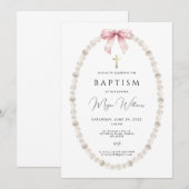 Elegant gouden kruis en kralen meisje Doop Kaart (Voorkant / Achterkant)