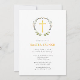 Elegant Gouden Kruis & krans Pasen brunch  Kaart