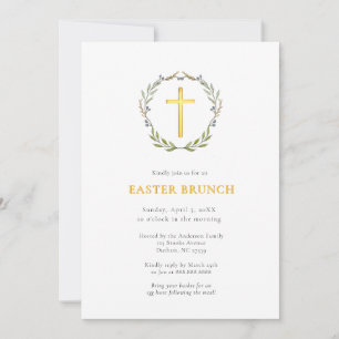 Elegant Gouden Kruis & krans Pasen brunch  Kaart