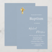 Elegant Gouden Kruis Minimalistische Doop Stoffig  Kaart (Voorkant / Achterkant)