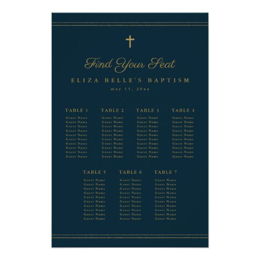 Elegant Gouden Kruis Religieuze Doop Zitkaart Perfect Poster (Voorkant)