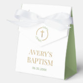 Elegant Gouden Kruis Waterverf Groene Krans Doop Bedankdoosjes (Voorkant)