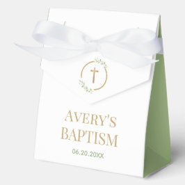 Elegant Gouden Kruis Waterverf Groene Krans Doop Bedankdoosjes