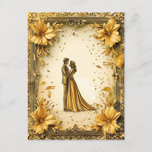 Elegant gouden kunstwerk van romantisch bruidspaar briefkaart