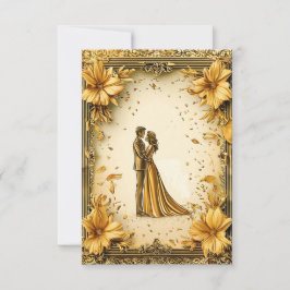 Elegant gouden kunstwerk van romantisch bruidspaar kaart