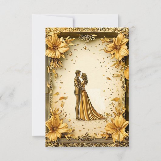 Elegant gouden kunstwerk van romantisch bruidspaar kaart (Voorkant)