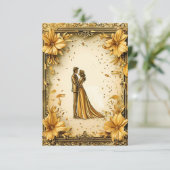 Elegant gouden kunstwerk van romantisch bruidspaar kaart (Staand voorkant)
