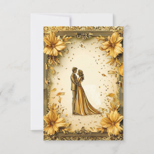 Elegant gouden kunstwerk van romantisch bruidspaar kaart