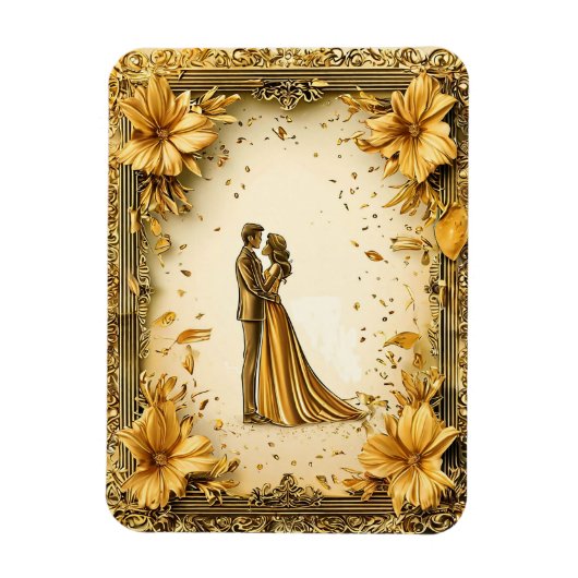 Elegant gouden kunstwerk van romantisch bruidspaar magneet (Verticaal)