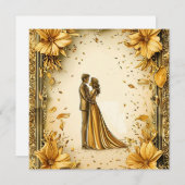 Elegant gouden kunstwerk van romantisch bruidspaar save the date (Voorkant / Achterkant)