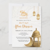 Elegant Gouden Lantaarn & Halve Maan Iftar-diner Kaart (Voorkant)