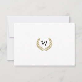 Elegant Gouden Lauwer Monogram Wit RSVP Huwelijk Kaartje