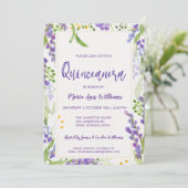 Elegant Gouden Lavendel Bloem Glitter Quinceanera Kaart (Staand voorkant)