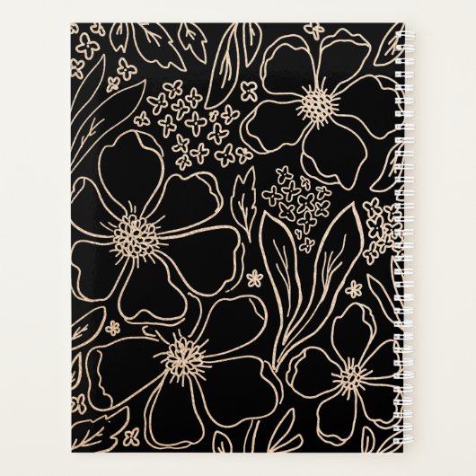 Elegant gouden lijnbloempatroon planner (Achterkant)