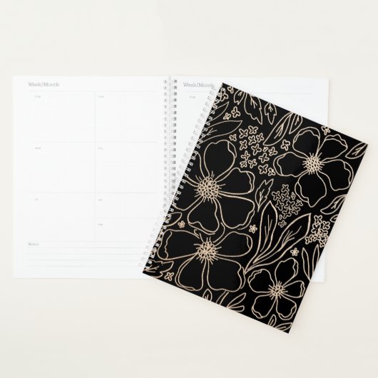Elegant gouden lijnbloempatroon planner (Display)
