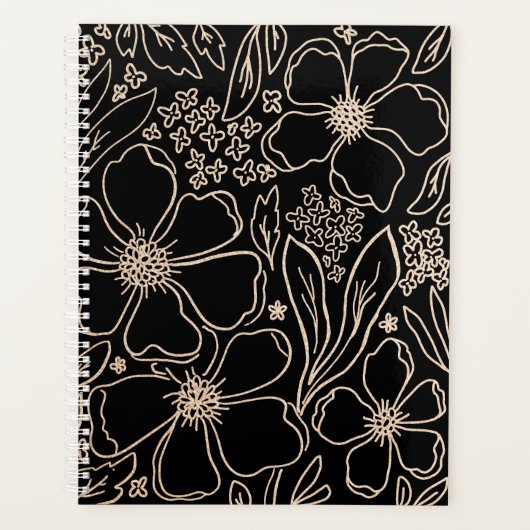 Elegant gouden lijnbloempatroon planner (Voorkant)