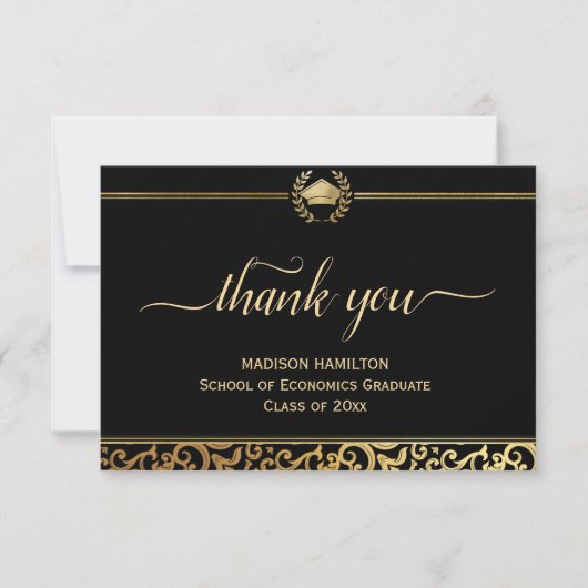 Elegant gouden Lijst Afstuderen dank u kaart (Voorkant)