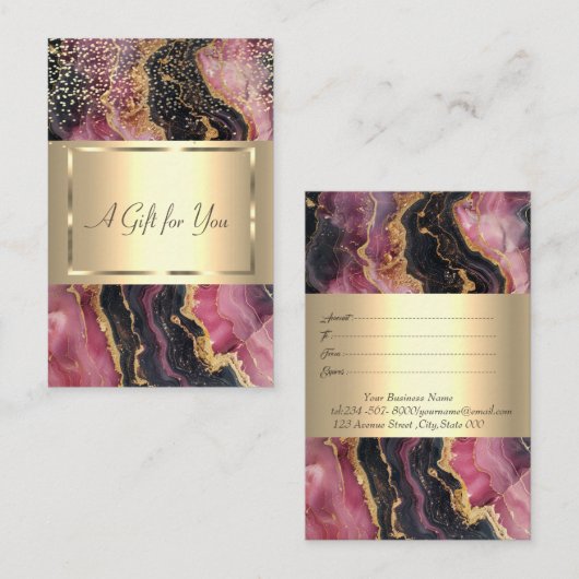 Elegant gouden Lijst, Confetti, Bourgogne Marmer Kortingskaartje (Voorkant / Achterkant)
