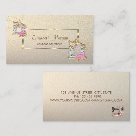 Elegant gouden Lijst, Confetti naaimachine Cat Visitekaartje (Voorkant / Achterkant)