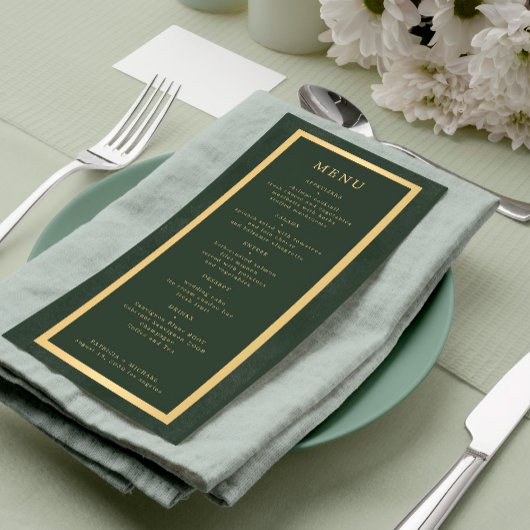 Elegant gouden lijst donkergroen modern bruiloft menu